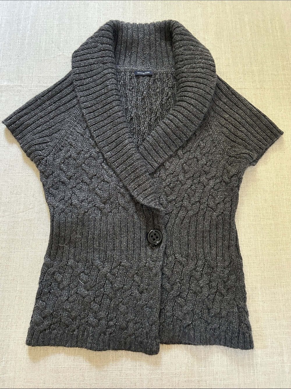 Magaschoni Cable-Knit Sweater Shawl Collar Vest Charcoal Business Casual - Picture 11 of 15